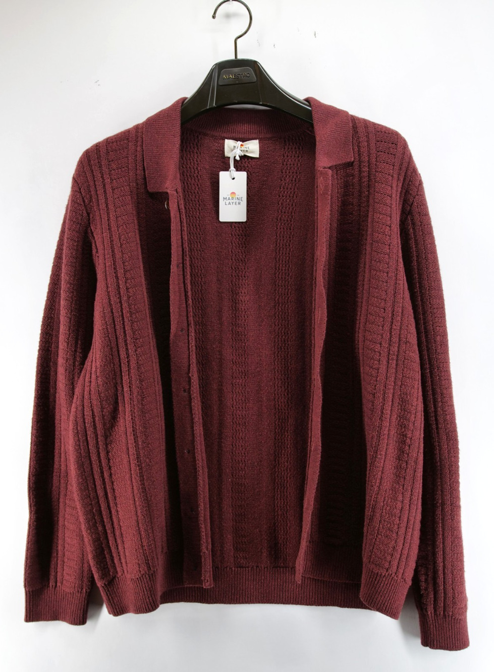 Marine Layer Arthur Merino Wool Blend Sweater Button Up Men Medium Brown Veneer